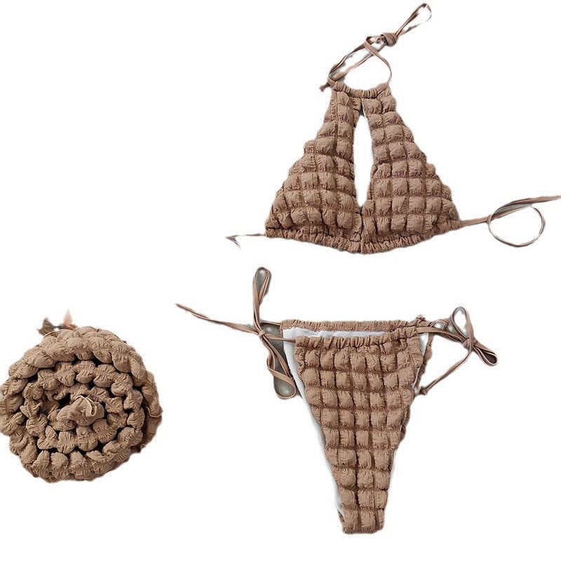 S16 -Brown puffy bikini set with wrap