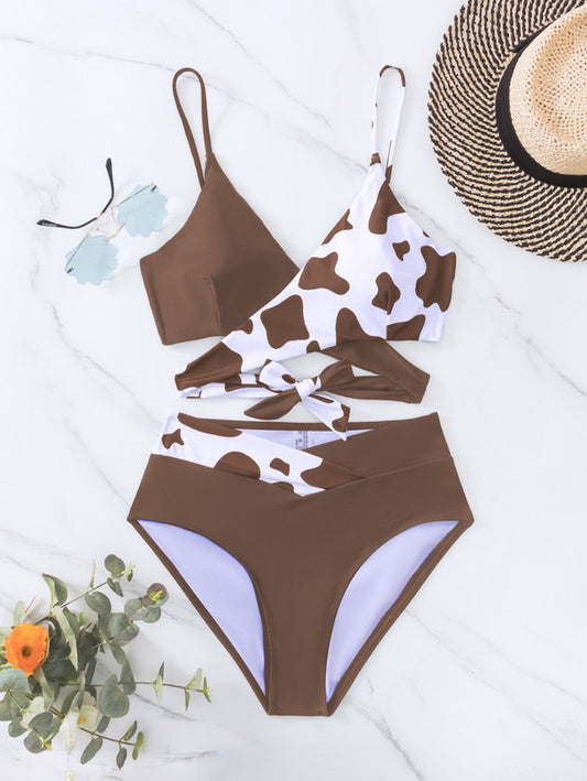 Brown cow print bikini set