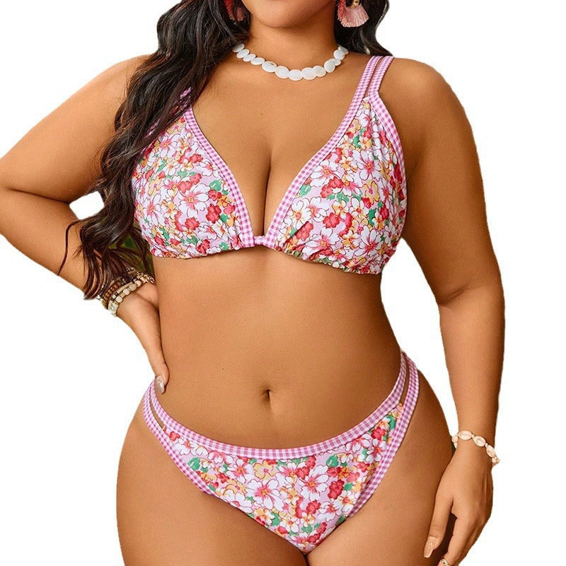 S21 pink floral plus size bikini set