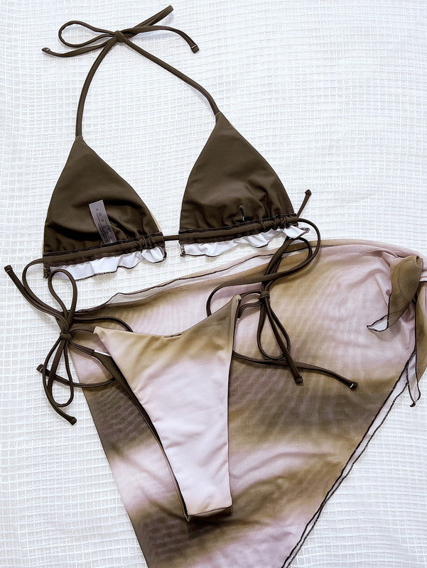 S17 - Brown Tie dye swimwear 3 piece