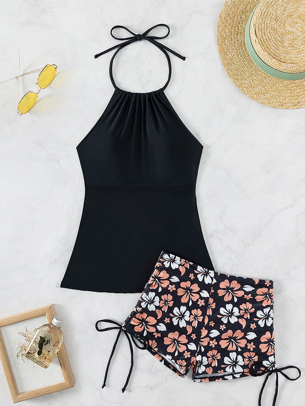 S38 -Floral short and Black top swimwear