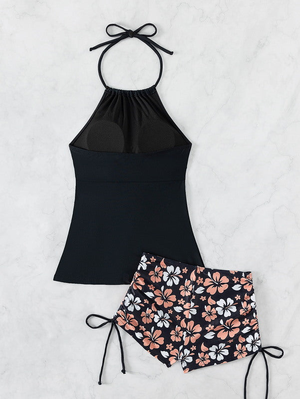 S38 -Floral short and Black top swimwear